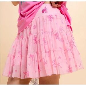 Disney Fantasyland Castle Holiday Mesh Skort Skirt Activewear tulle Pink XS NWT